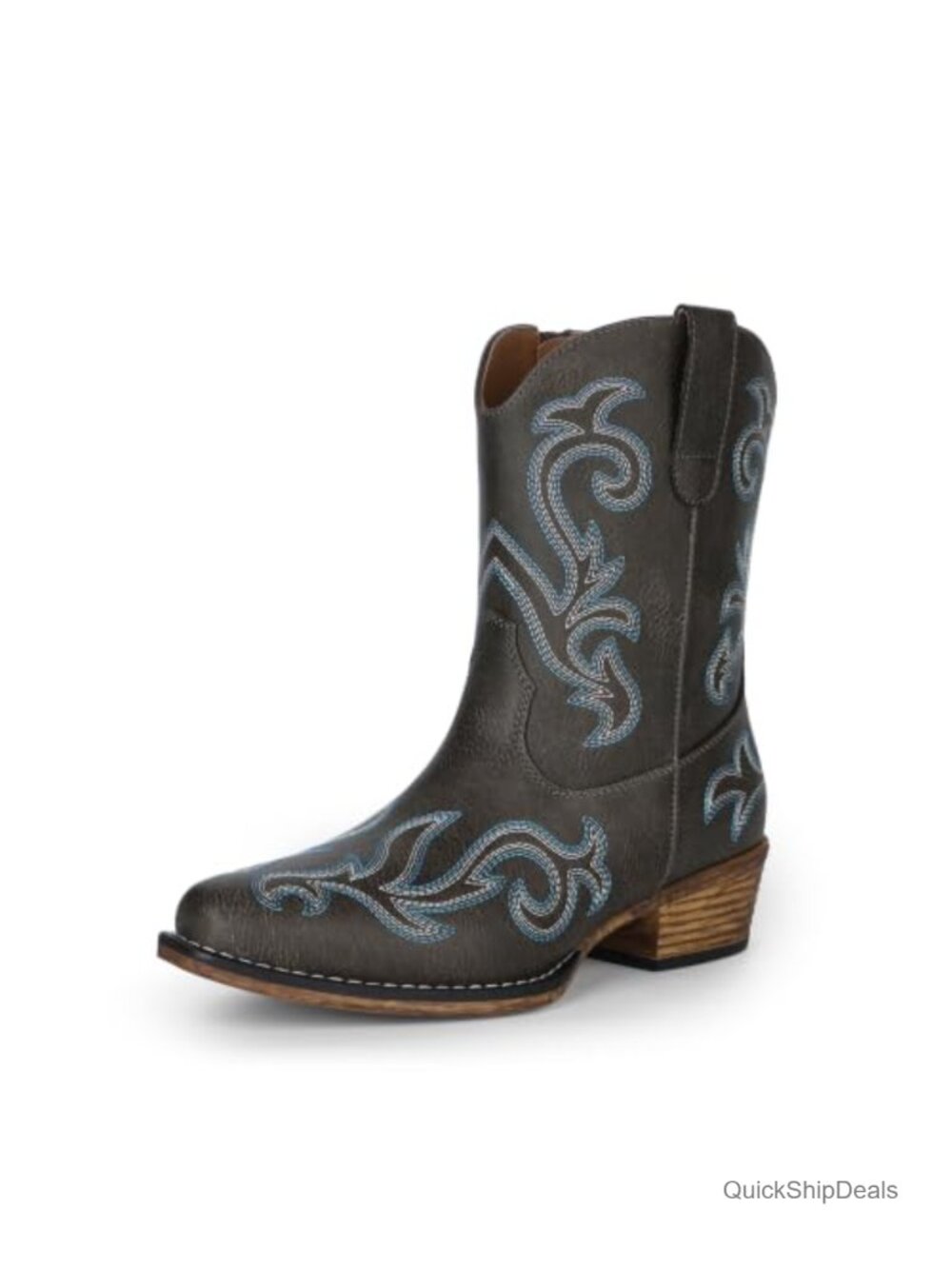 Women's Faux Leather Western Ankle Boots Embroidered Zip Cowboy Booties